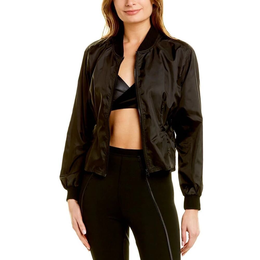 Good American Sheer Pleat Jacket Full Zip Activewear Bomber Black NWT 3 Large